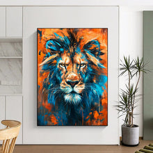 Load image into Gallery viewer, Bold Abstract Lion Art, Blue - and - Orange Toned Painting for Masculine Office & Wildlife - Themed Man Cave LargeART2212