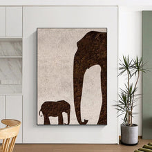 Load image into Gallery viewer, “Elephant Silhouette Textured Art” - Brown, White Abstract Art on Canvas DKH1329