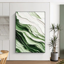 Load image into Gallery viewer, Green & White Textured Abstract Wave Painting, Ideal for Nature - Inspired Office & Serene Bathroom LargeART2069