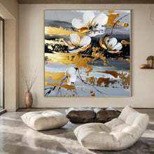 Load image into Gallery viewer, White & Gold Floral Abstract Canvas Painting 2, Perfect for Glamorous Spa & High - End Boutique LargeART1255