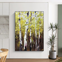 Load image into Gallery viewer, “Sunlit Yellow Birch Forest” - Yellow, Green, Brown Landscape Art on Canvas DKH1282