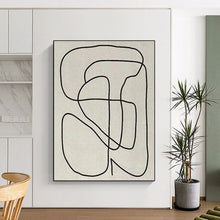 Load image into Gallery viewer, “Continuous Line Abstraction” - Black, White Abstract Art on Canvas DKH1136