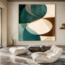Load image into Gallery viewer, Teal & Brown Geometric Abstract Canvas Painting, Ideal for Mid - Century Modern Living Room & Minimalist Office LargeART1264