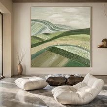 Load image into Gallery viewer, Green & Beige Rolling Hills Abstract Painting, Perfect for Nature - Inspired Living Room & Rustic Office LargeART1455