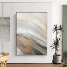 Load image into Gallery viewer, “Sand - Like Waves with Silver Sparkles” - Beige, Grey, Silver Abstract Art on Canvas DKH1228