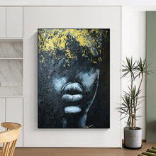 Load image into Gallery viewer, Abstract Painting Black Gold Face Art for Living Room & Bedroom Decor LargeART2153