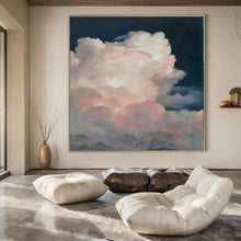 Load image into Gallery viewer, Pink Clouds on Dark Sky Abstract Painting, Suited for Dreamy Nursery & Relaxing Reading Nook LargeART1449