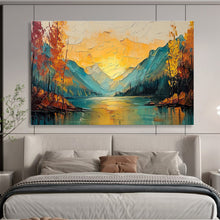 Load image into Gallery viewer, Mountain Sunset “Golden Reflections” Painting on Canvas, Breathtaking Landscape Art DKH907