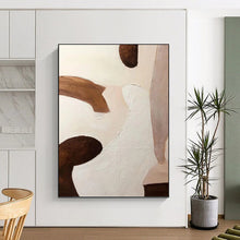 Load image into Gallery viewer, “Earthy Tones Abstract Shapes” - Brown, White Abstract Art on Canvas DKH1180
