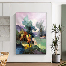 Load image into Gallery viewer, “Pastel Landscape with Village” - Pastel Multicolor Landscape Art on Canvas DKH1289