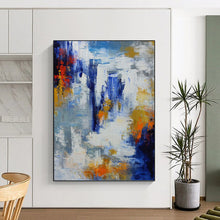 Load image into Gallery viewer, “Vibrant Color Splash Abstract” - Blue, Orange, White Abstract Art on Canvas DKH1338