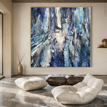 Load image into Gallery viewer, Blue & White Textured Abstract Painting, Ideal for Coastal Home Office & Relaxing Bathroom LargeART1350