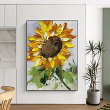 Load image into Gallery viewer, Impasto Abstract Sunflower Art, Textured Yellow - Petaled Painting for Country Kitchen & Garden - Themed Dining Room LargeART2199