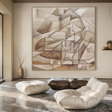 Load image into Gallery viewer, Brown & Gray Cubist Mountain Abstract Painting, Suited for Art Gallery & Modern Study LargeART1456