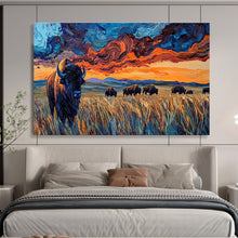Load image into Gallery viewer, Vibrant Bison “Sunset Prairie” Painting on Canvas, Bold Wildlife Landscape DKH806