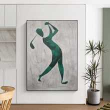Load image into Gallery viewer, Abstract Painting Green Golfer Silhouette Art for Game Room & Sports Bar Decor LargeART2162