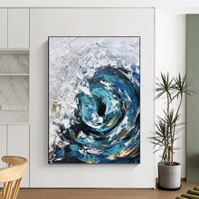 Load image into Gallery viewer, “Textured Blue Ocean Vortex” - Blue, White, Grey Abstract Art on Canvas DKH1295