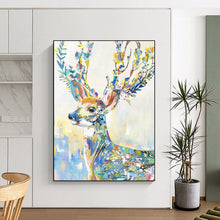 Load image into Gallery viewer, Whimsical Abstract Floral Deer, Vibrant Color - Blended Art for Children’s Playroom & Boho - Chic Nursery LargeART2209