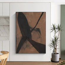 Load image into Gallery viewer, “Dark Ribbons on Brown” - Brown, Black Abstract Art on Canvas DKH1156