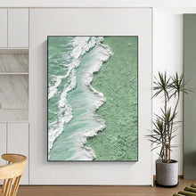 Load image into Gallery viewer, “Green Coast & White Waves” - Textured Coastal Art on Canvas DKH1505