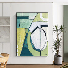 Load image into Gallery viewer, Geometric Green Abstract Painting - Great for Mid - Century Home & Nature - Lover’s Office LargeART2375