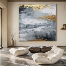 Load image into Gallery viewer, Gray & Gold Textured Abstract Canvas Painting 2, Great for Industrial - Chic Office & Modern Hallway LargeART1261