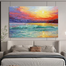 Load image into Gallery viewer, Seaside Sunset “Vibrant Horizon” Painting on Canvas, Luminous Maritime Art DKH892