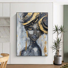 Load image into Gallery viewer, Gray - Toned Abstract Portrait, Gold - Splashed Art for Glamorous Dressing Room & Artistic Salon LargeART2196