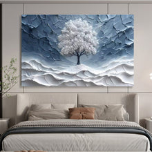 Load image into Gallery viewer, White Tree “Frosted Solitude” Painting on Canvas, Minimalist Landscape Art DKH829