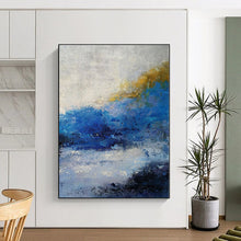 Load image into Gallery viewer, Large - Scale Blue and Yellow Abstract Revisited Acrylic for Beachfront Restaurant & Coastal Home Office LargeART0362