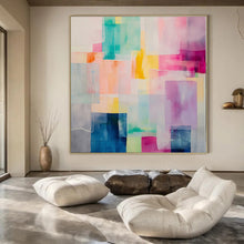 Load image into Gallery viewer, Colorful Transparent Rectangles Abstract Canvas Painting, Great for Modern Office & Eclectic Gallery LargeART1177