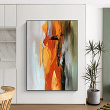 Load image into Gallery viewer, Orange and Gray Dynamic Strokes Acrylic Art - Suited for Industrial - chic Lounge & Creative Studio LargeART0615