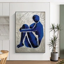 Load image into Gallery viewer, Textured Abstract Painting, Blue & Gray, Emotional Art for Counseling Office & Bedroom LargeART2166