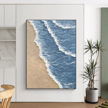 Load image into Gallery viewer, “Textured Beach Waves” – Realistic, textured beach scene with blue waves and beige sand. DTP333