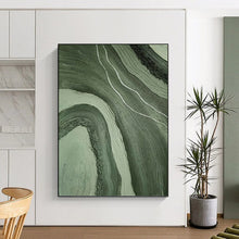 Load image into Gallery viewer, “Green & White Flowing Textures” - Nature - inspired Abstract Art on Canvas DKH1484