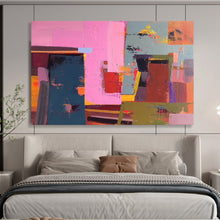 Load image into Gallery viewer, Vibrant Geometric Collage Pink, Blue & Bold Forms on Canvas DLZ003