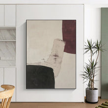 Load image into Gallery viewer, “Subtle Color Block Interaction” - Beige, Black, Maroon Abstract Art on Canvas DKH1152