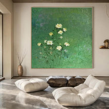 Load image into Gallery viewer, White Flowers on Green Abstract Painting, Ideal for Nature - Lover’s Bedroom & Botanical Café LargeART1453