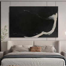 Load image into Gallery viewer, Black & White Flowing Lines Abstract Painting on Canvas - “Midnight Stream” DKH591
