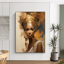 Load image into Gallery viewer, “Elegant Portrait with Golden Headwrap” – Realistic - Abstract Portrait with Rich Textures DTP125