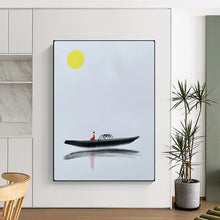 Load image into Gallery viewer, Minimalist Abstract Painting, Black & Yellow, Boat Scene for Living Room & Study LargeART2163