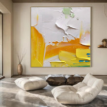 Load image into Gallery viewer, Bright Yellow & White Textured Abstract Painting, Suited for Cheerful Kitchen & Creative Studio LargeART1346