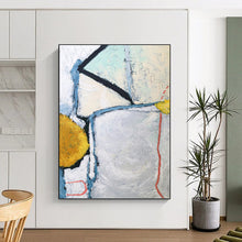 Load image into Gallery viewer, “Structured Chaos” - Grey, Blue, Yellow, Red Architectural Abstract Art on Canvas DKH1105