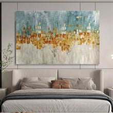 Load image into Gallery viewer, Cityscape “Golden Skyline” Painting on Canvas, Abstract Urban Art DKH841