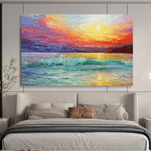 Load image into Gallery viewer, Seaside Sunset “Fiery Horizon” Painting on Canvas, Dramatic Ocean Art DKH859