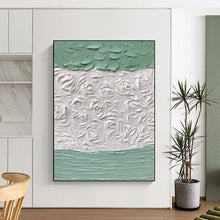 Load image into Gallery viewer, “Textured Green and White Floral Relief” - Green, White Abstract Art on Canvas DKH1269