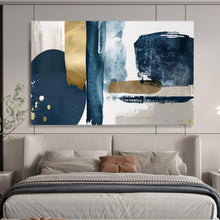 Load image into Gallery viewer, Hand - painted Navy, Gold, and Gray Abstract Forms Acrylic Art for Elegant Home Dining Rooms LargeART1720