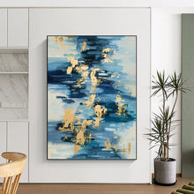 Load image into Gallery viewer, “Blue and Gold Ripples” Abstract Water - Inspired Painting on Canvas, Elegant Fluid Art DKH931