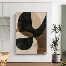 Load image into Gallery viewer, Black - Beige Curved Abstraction Art for Bohemian Café & Art Gallery LargeART0869