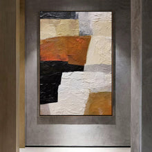 Load image into Gallery viewer, Black And White Yellow Minimalist Art For Living Room Extra Large Wall Art Abstract Painting Brown Painting